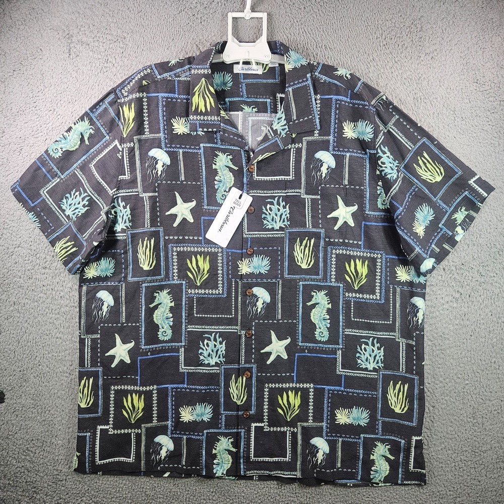 NEW Roundtree & Yorke Caribbean Summer Shirt Men 3XT Tall Seashell Green Gray